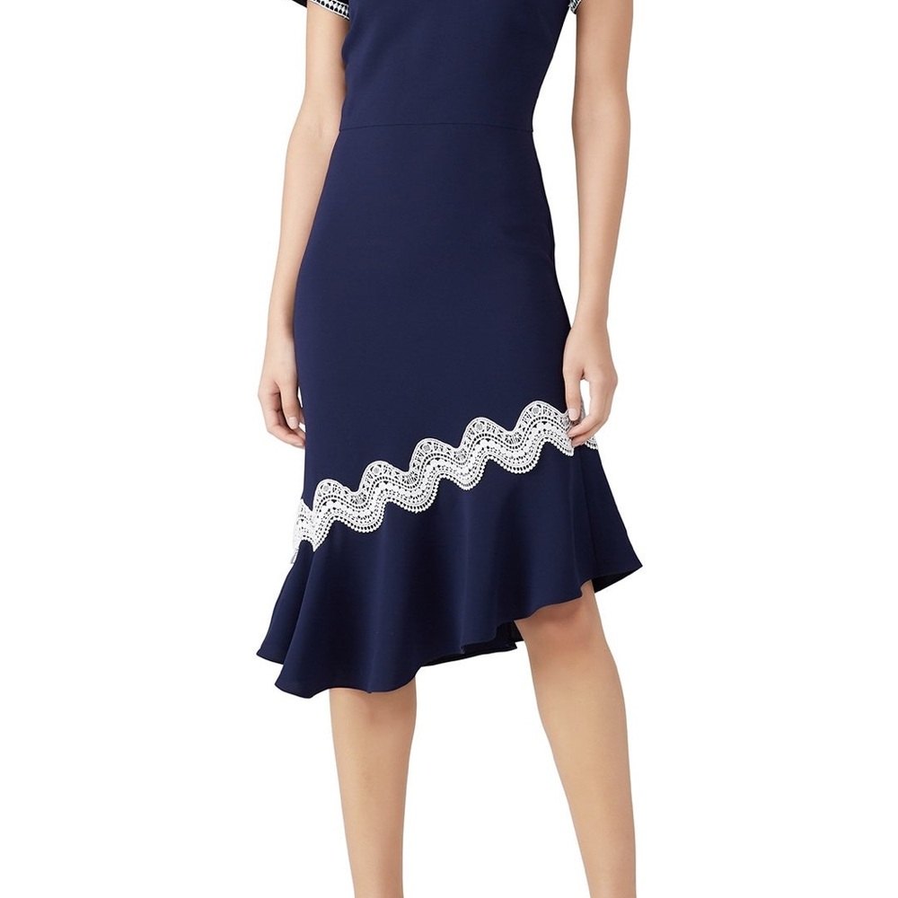 Shoshanna Dinan Dress - Elegant Navy Blue with White Lace Trim